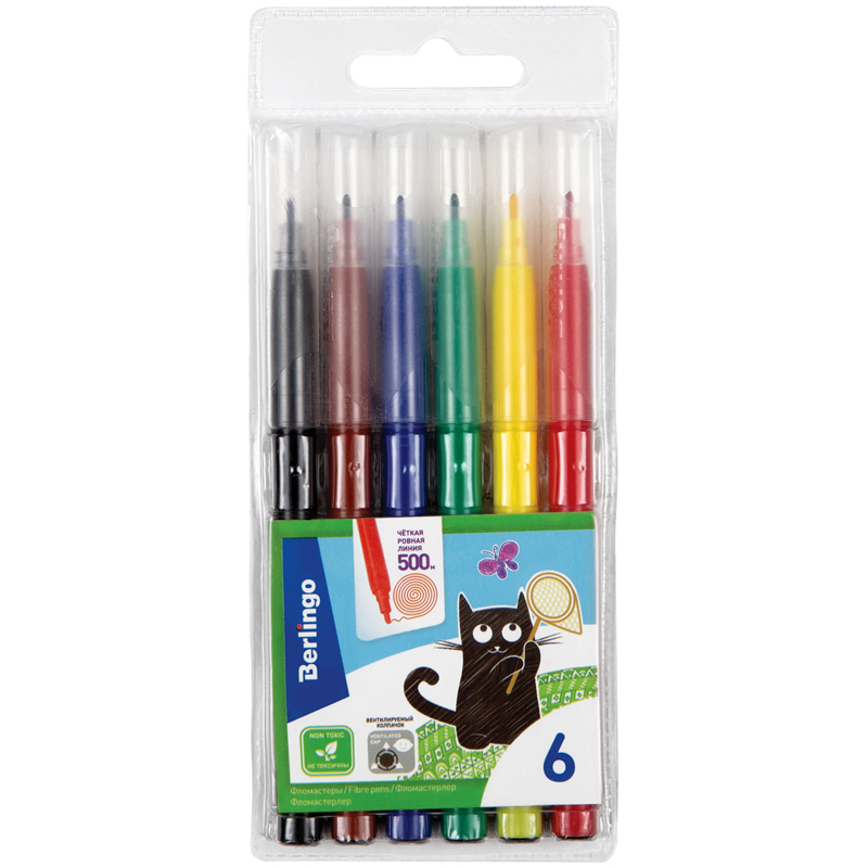 Фломастеры Berlingo "Жил-был кот", 06цв., смываемые, блистер