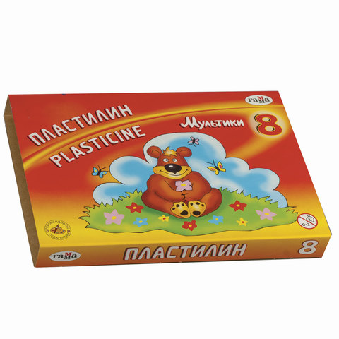 Пластилин Гамма "Мультики", 08 цветов, 160г, со стеком, картон. упак.