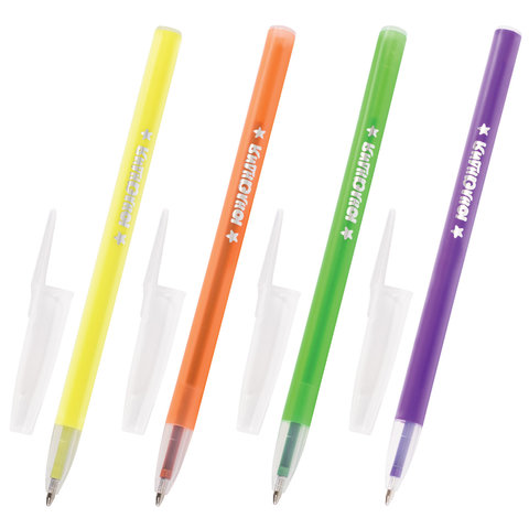 Ручка шариковая масляная ЮНЛАНДИЯ "НЕОН", СИНЯЯ, безопасный корпус ассорти, узел 1 мм, линия письма 