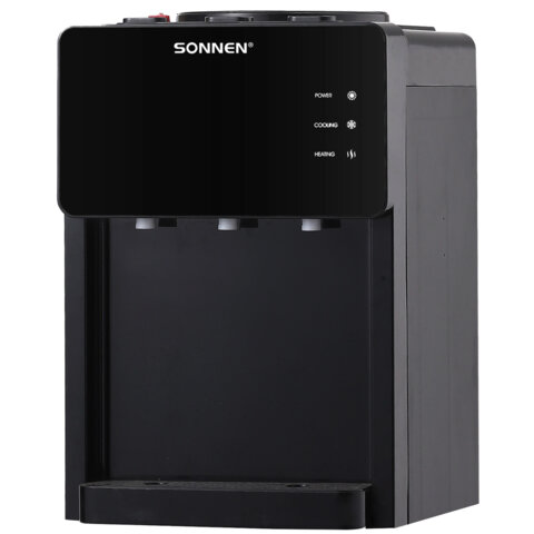 Кулер для воды SONNEN TSE-03BP, настольный, НАГРЕВ/ОХЛАЖДЕНИЕ ЭЛЕКТРОННОЕ, 3 крана, антрацит, 455752