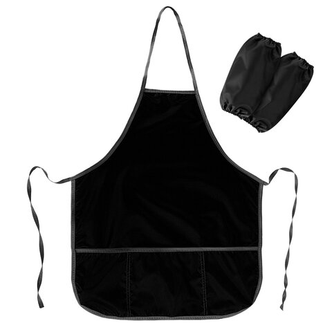 Фартук с нарукавниками для уроков труда ПИФАГОР, 3 кармана, увеличенный размер, 45x60 см, черный, 27