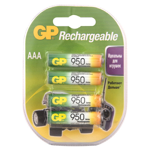 Батарейки аккумуляторные GP, AAA, Ni-Mh, 950 mAh, в блистере, 1/4