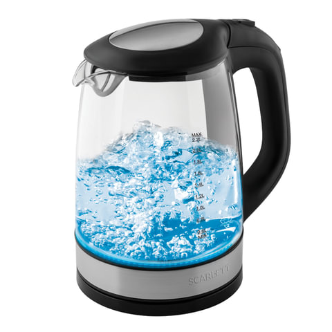 Чайник SCARLETT SC-EK27G19, 2,2 л, 2200 Вт, закрытый нагревательный элемент, стекло, черный, SC - EK