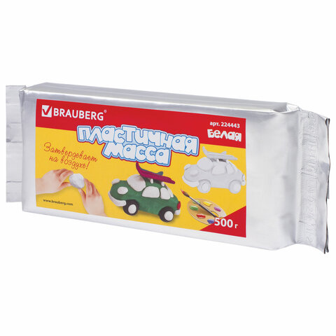 Паста (масса) для моделирования и лепки BRAUBERG, самозатвердевающая, 500 г, белая, ВЫСШЕЕ КАЧЕСТВО,