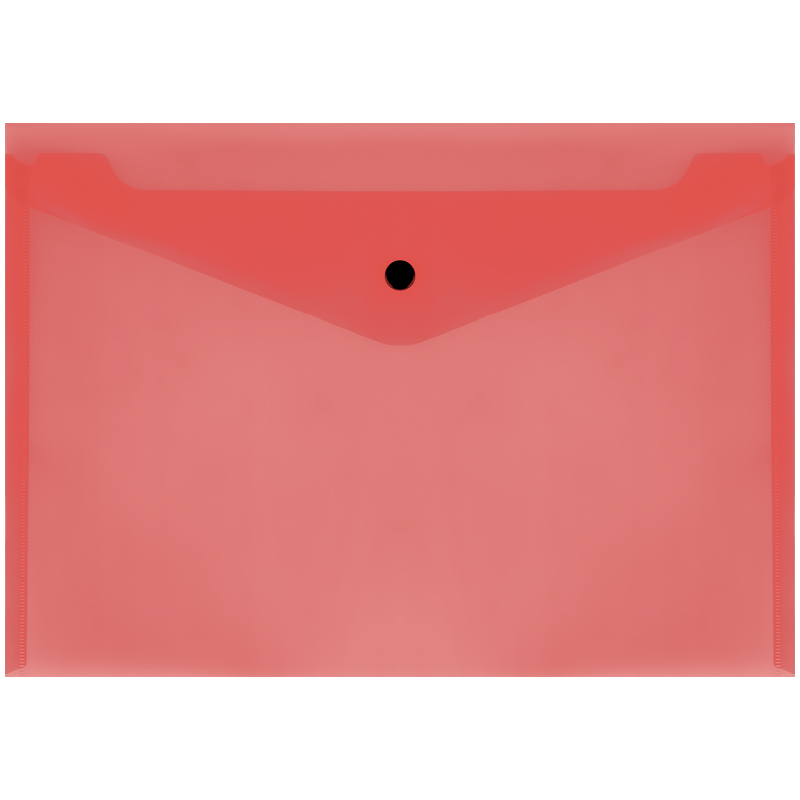 Папка-конверт на кнопке СТАММ А4, 150мкм, пластик, прозрачная, красная