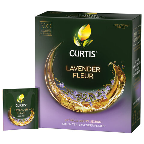 Чай CURTIS "Lavender Fleur" зеленый c лавандой, лепестками роз, 100 пакетиков в конвертах по 1,7 г,