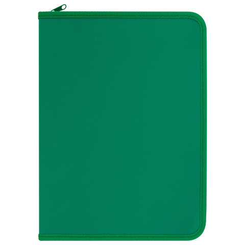 Папка объемная на молнии пластиковая на 4 кольцах, 35 мм, А4, BRAUBERG PIXEL, темно-зеленая, 0,7 мм,