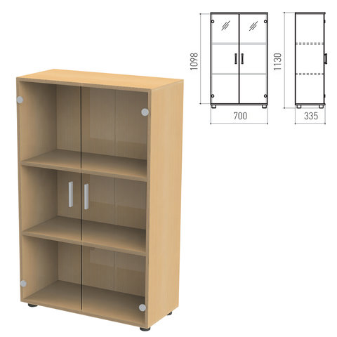 Шкаф закрытый со стеклом "Канц", 700х335х1130 мм, цвет бук невский (КОМПЛЕКТ!)