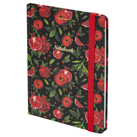 Блокнот с резинкой в клетку 96 л., А5 (145х203 мм), твердая обложка с фольгой, BRAUBERG, "Гранаты",