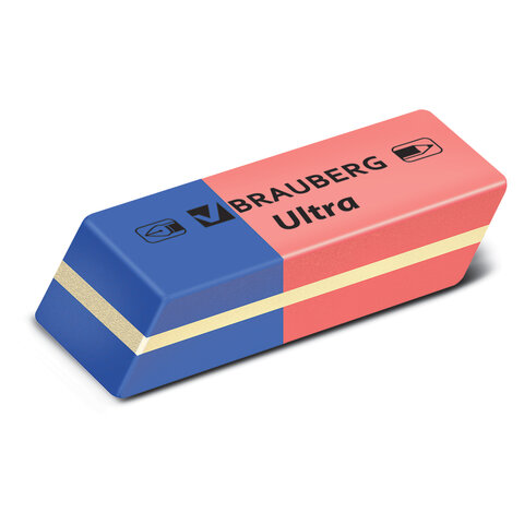 Ластик BRAUBERG "Ultra", 42х14х8 мм, красно-синий, натуральный каучук, 228708