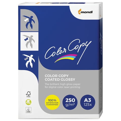 Бумага COLOR COPY GLOSSY, мелованная глянцевая, БОЛЬШОЙ ФОРМАТ, А3, 250 г/м2, 125 л., для полноцв. л