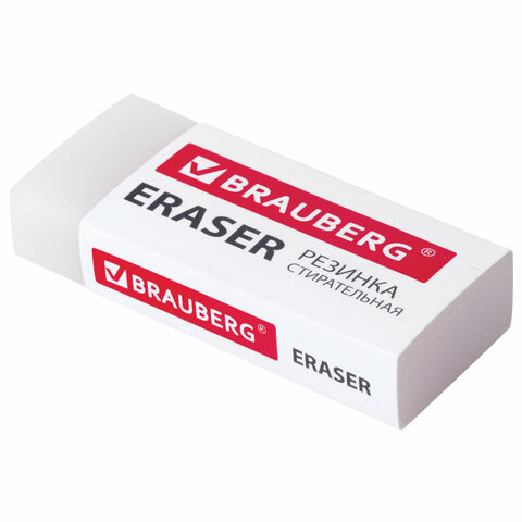 Ластик BRAUBERG EXTRA, 45х17х10 мм, белый, прямоугольный, экологичный ПВХ, картонный держатель, 2280
