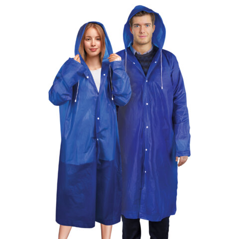 Дождевик плащ синий на кнопках, EVA, многоразовый прочный, чехол в комплекте, универсальный размер, 