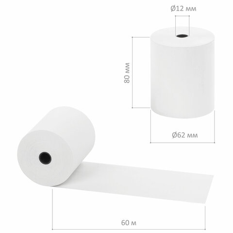 Чековая лента ТЕРМОБУМАГА 80 мм (диаметр 62 мм, длина 60 м, втулка 12 мм) BRAUBERG,