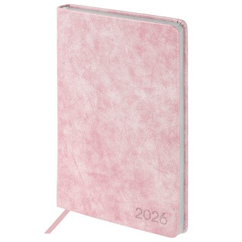 Ежедневник датированный 2026 А5 138х213мм BRAUBERG Ice, под кожу, розовый, 117390