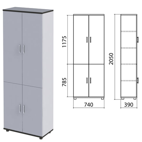 Шкаф закрытый "Монолит", 740х390х2050 мм, цвет серый (КОМПЛЕКТ), 980089
