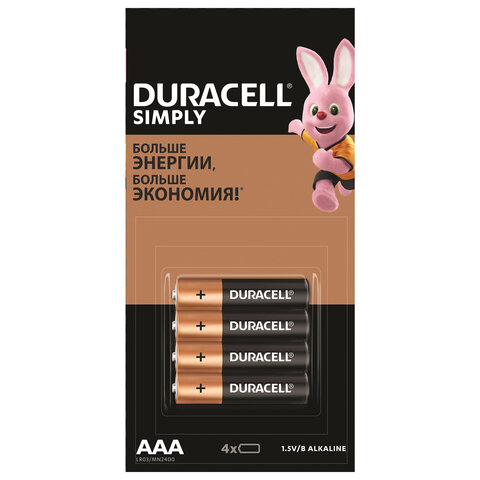 Батарейки DURACELL Simply, ААА (LR03, 24А), алкалиновые, мизинч 1 ШТ