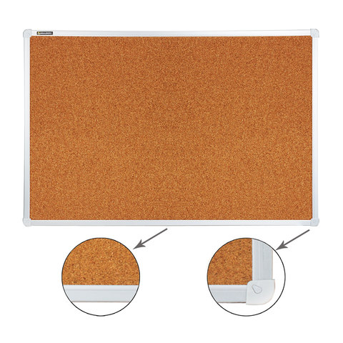 Доска пробковая для объявлений 60х90 см, алюминиевая рамка, ГАРАНТИЯ 10 ЛЕТ, РОССИЯ, BRAUBERG, 23171