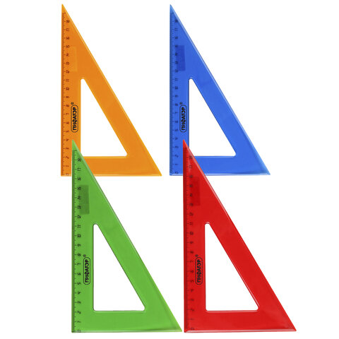 Треугольник пластиковый 30х18 см, ПИФАГОР, непрозрачный, ассорти, 210794