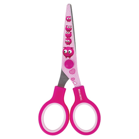 Ножницы BRAUBERG "Kid Series", 130 мм, с цветной печатью "Поросята", розовые, 232272
