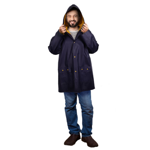 Дождевик-куртка фиолетовая на кнопках С КАРМАНАМИ, виниловая, размер 50-56, рост 170-185, ГРАНДМАСТЕ