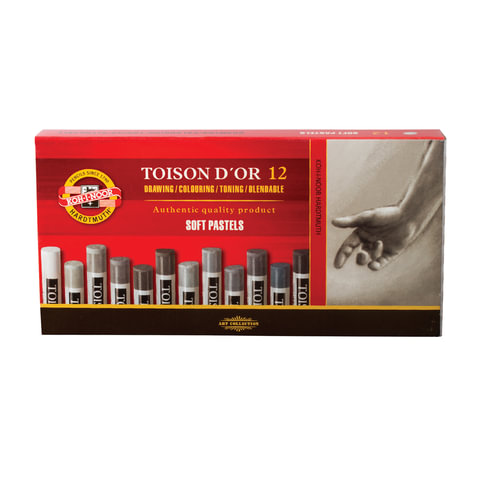 Пастель мягкая художественная KOH-I-NOOR "Toison D'or", 12 цветов, круглое сечение, оттенки серого,