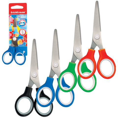 Ножницы ERICH KRAUSE "Standard Junior", 130 мм, цвет ассорти, в картонной упаковке с европодвесом, 3