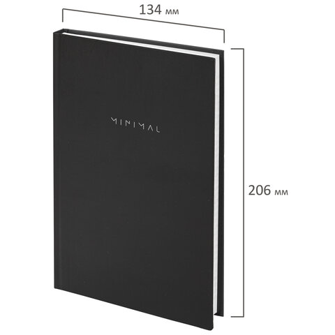 Блокнот А5 134х206 мм, 80 л., твёрдый, клетка, BRAUBERG "Minimal", черный, 116436
