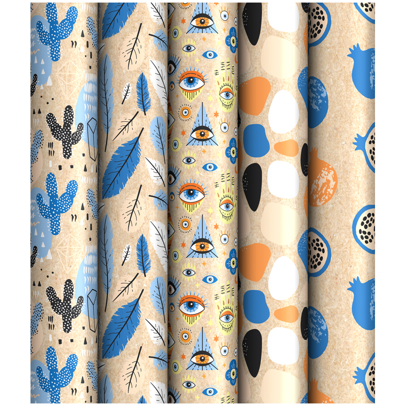 Упаковочная бумага крафт 70*100см, ArtSpace "Абстракция", 70г/м2, ассорти 5 дизайнов