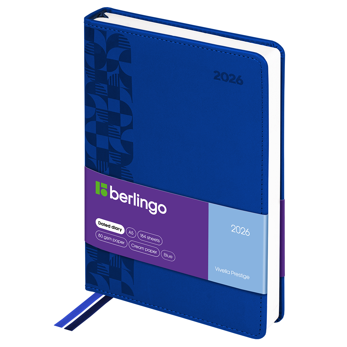 Ежедневник датированный 2026г., А5, 184л., кожзам, Berlingo "Vivella Prestige", синий