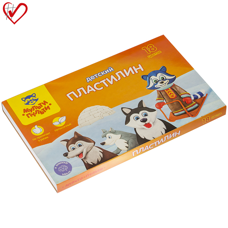 Пластилин Мульти-Пульти "Енот на Аляске", 18 цветов, 270г, со стеком, картон
