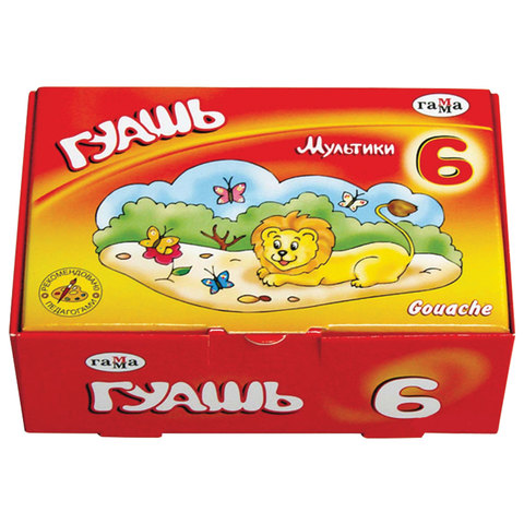 Гуашь ГАММА "Мультики", 6 цветов по 20 мл, без кисти, картонная упаковка, 221030