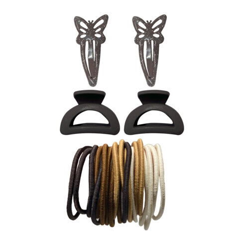 Набор для волос 24 шт.: 2 заколки 5 см, 2 краба 2,5 см, 20 резинок, MONTE VITA, 457035