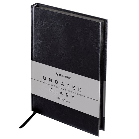 Ежедневник недатированный А5 138х213 мм BRAUBERG "FLAME", под кожу, 160 л., черный, черный срез, 113