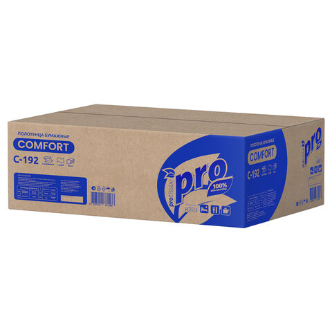 Полотенца бумажные 250 шт., PROtissue (H3) COMFORT, 1-слойные, белые, КОМПЛЕКТ 20 пачек, 22х21 см, V