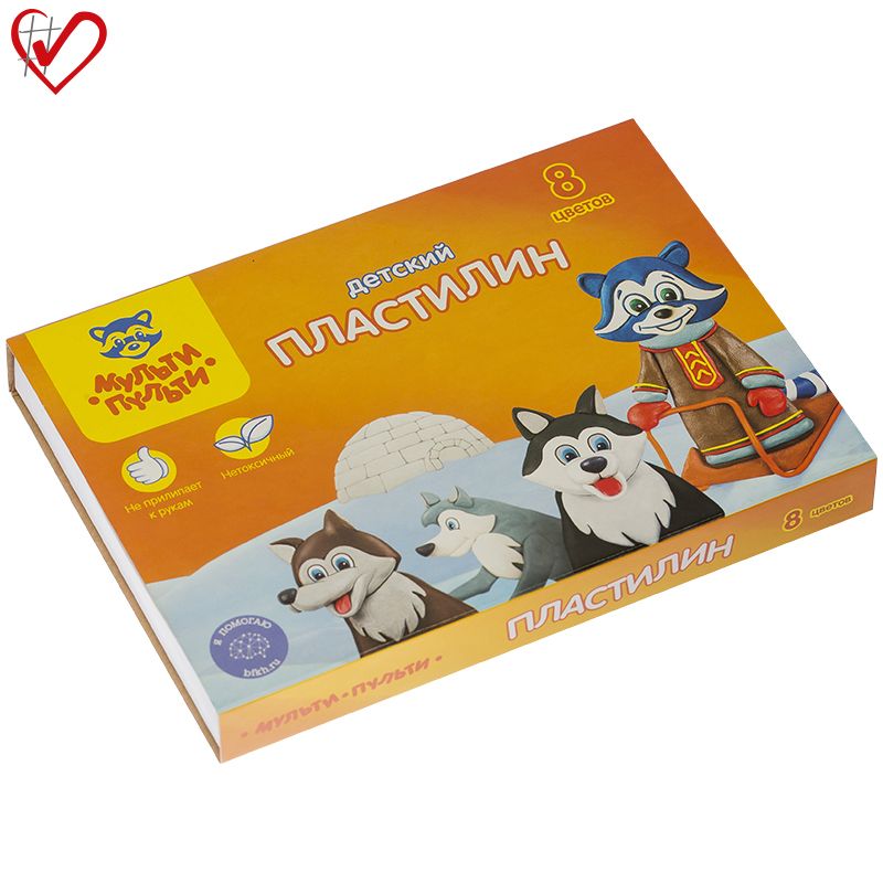 Пластилин Мульти-Пульти "Енот на Аляске", 08 цветов, 120г, со стеком, картон