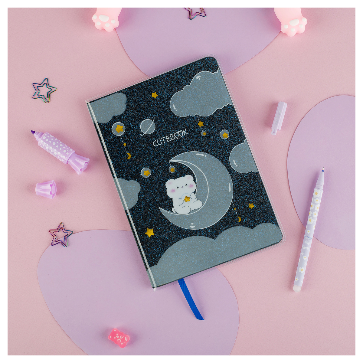 Записная книжка А5 80л., ЛАЙТ, кожзам, MESHU "Cutestar", съемная пластиковая обложка с дизайном, пан