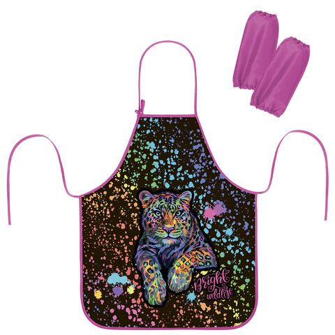 Фартук с нарукавниками для уроков труда ЮНЛАНДИЯ, регулировка по росту, 46х54 см, Bright wildlife, 2