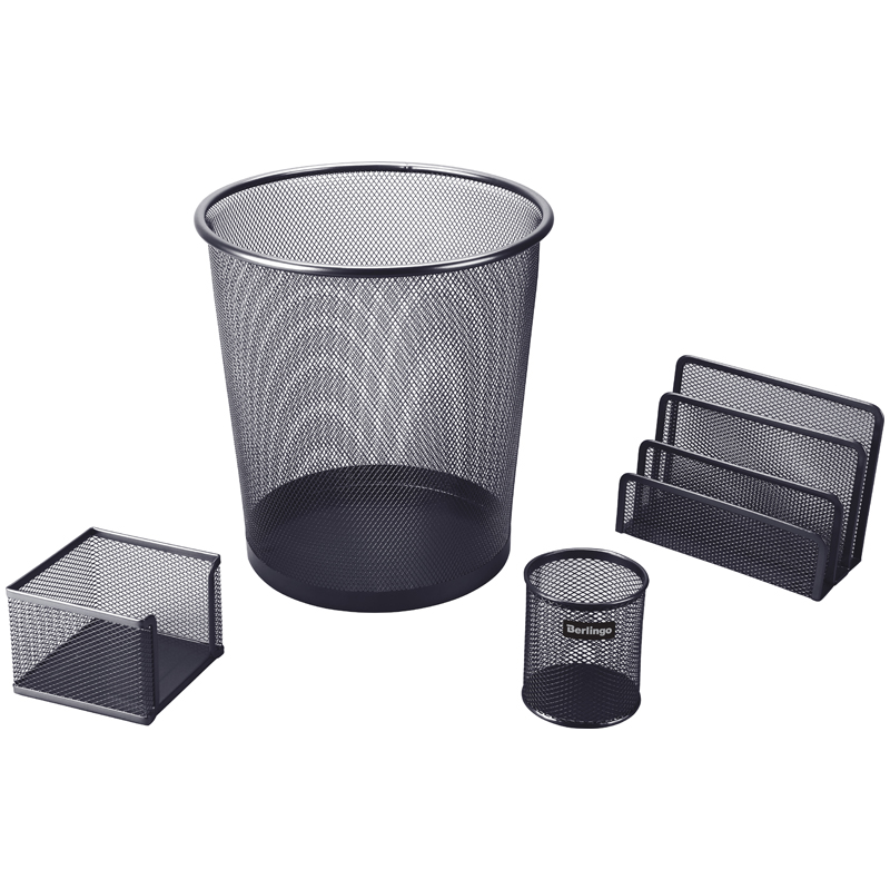 Настольный набор из металла Berlingo "Steel&Style", 4 предмета, с корзиной, черный