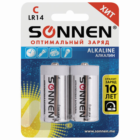 Батарейка SONNEN Alkaline, С (LR14, 14А), 1шт, алкалиновые, 451090
