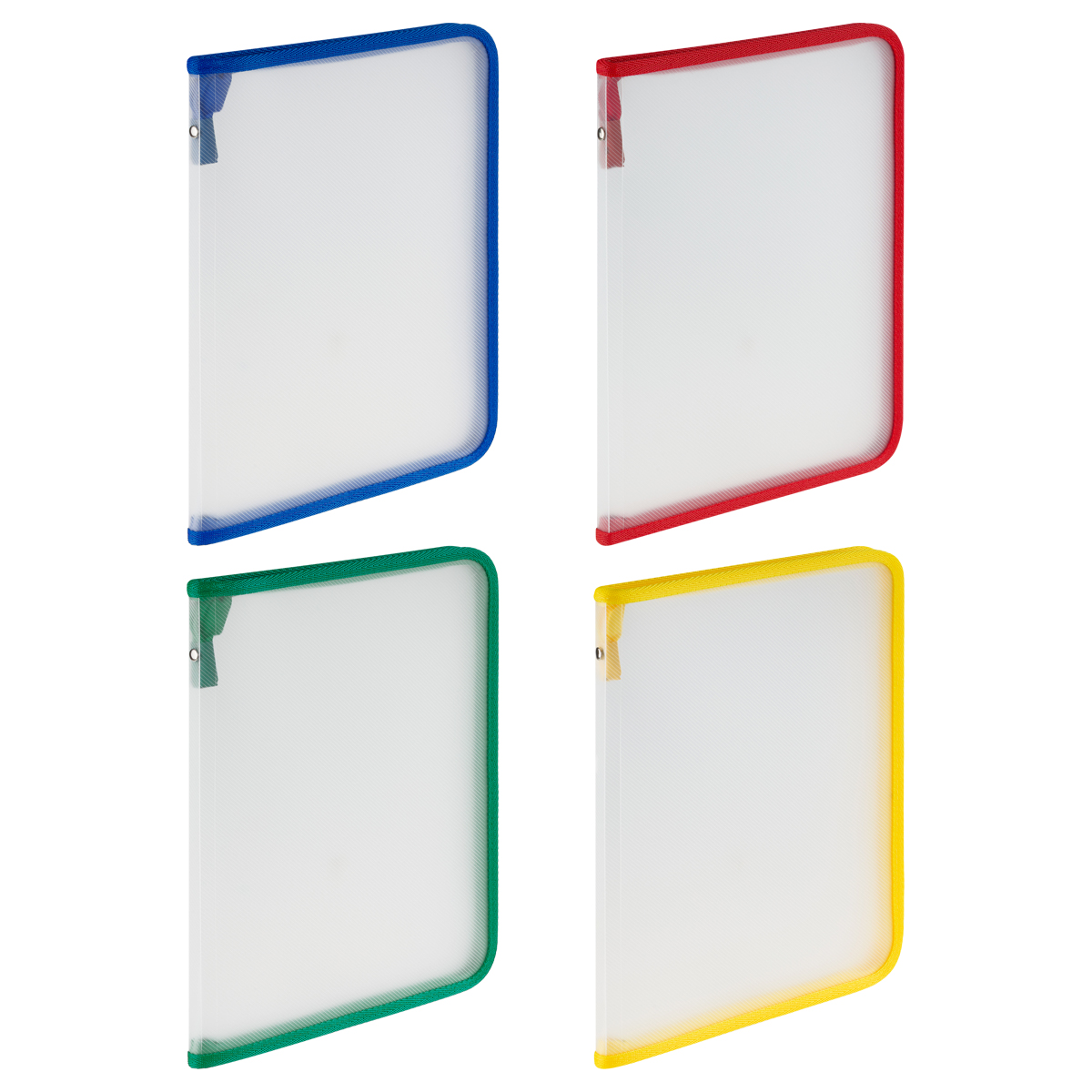 Папка на молнии СТАММ А4, 500мкм, прозрачная, ассорти