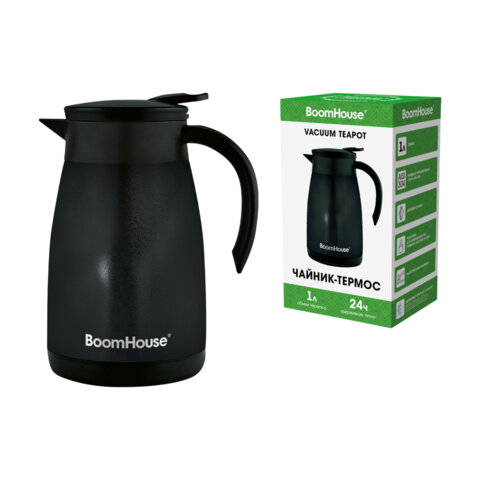 Чайник-термос 1 л, BOOMHOUSE (БумХаус) COFFEE BREAK, нержавеющая сталь SUS304, черный, ТЕРМОЧАЙНИК,