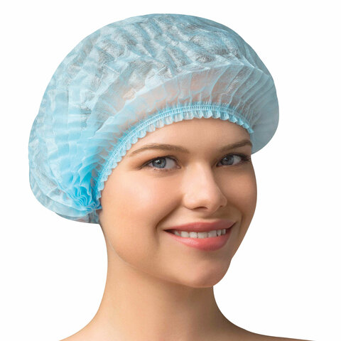 Шапочка одноразовая "Шарлотта" ЧИСТОВЬЕ набор 50 шт., спанбонд 15 г/м2, голубая, 04-014