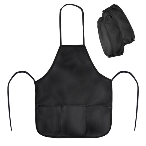 Фартук с нарукавниками для уроков труда ПИФАГОР, 3 кармана, стандартный размер, 44x55 см, черный, 27