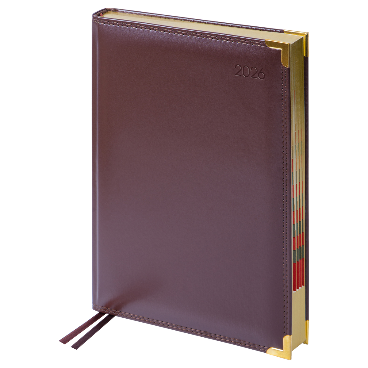 Ежедневник датированный 2026г., А4-(В5), 184л., Delucci, Гладкая кожа, зол. срез, коричневый
