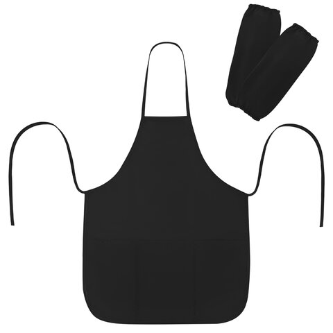 Фартук с нарукавниками для уроков труда ПИФАГОР, 3 кармана, уменьшенный размер, 39х49 см, черный, 27