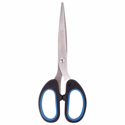 Ножницы BRAUBERG "Classic+", 160 мм, классической формы, резиновые вставки, черно-синие, 236447