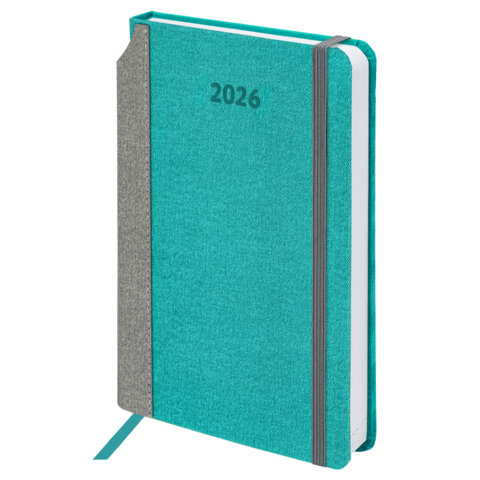 Ежедневник датированный 2026 А5 138x213мм BRAUBERG Mosaic, под кожу, держатель для ручки, бирюза, 11