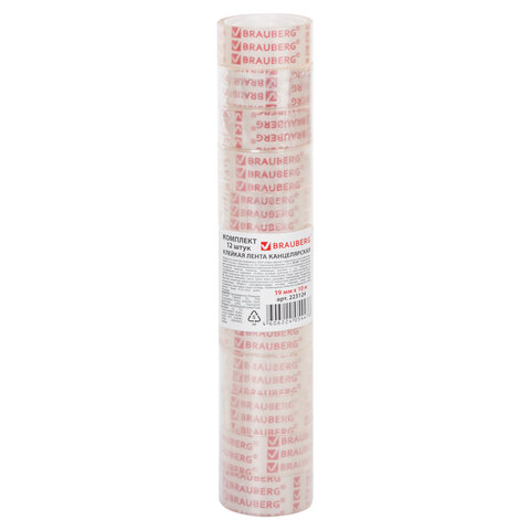 Клейкая лента 19 мм х 10 м канцелярская BRAUBERG, прозрачная, 223124, 1/12