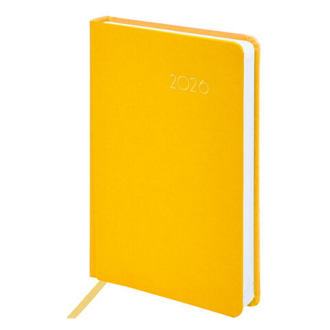 Ежедневник датированный 2026 А5 138x213мм BRAUBERG Select, балакрон, желтый, 117088
